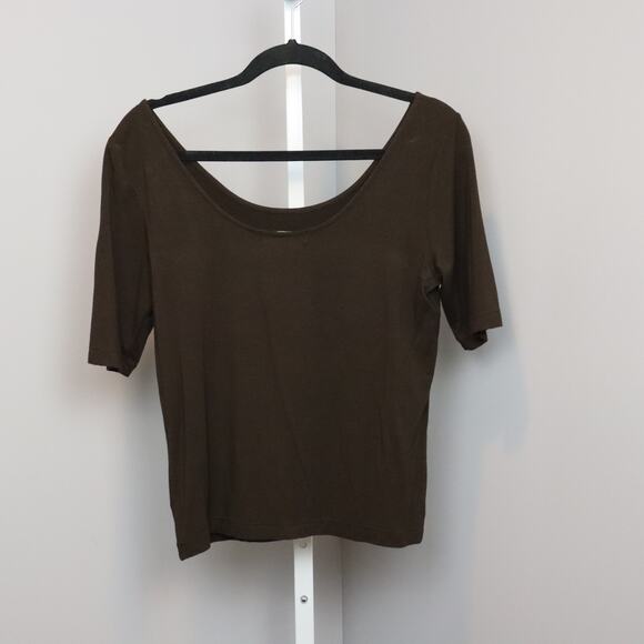 Lauren Ralph Lauren Brown Scoop Neck Stretch Top Size 10 - Picture 2 of 3